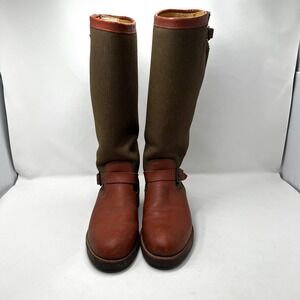 Chippewa Mens Brown Leather Canvas Tall 17" Snake Boots Made USA Size 8.5D